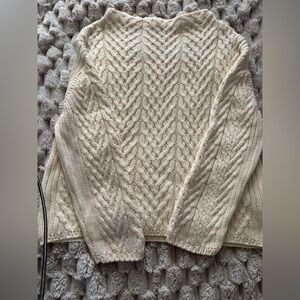 Zara Cream Cable-Knit Scoop Neck Sweater